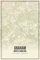 Retro US city map of Graham, North Carolina. Vintage street map.