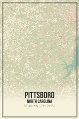 Retro US city map of Pittsboro, North Carolina. Vintage street map.