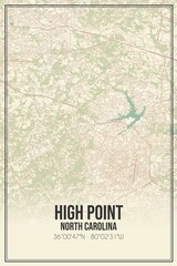Retro US city map of High Point, North Carolina. Vintage street map.