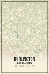 Retro US city map of Burlington, North Carolina. Vintage street map.