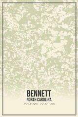 Retro US city map of Bennett, North Carolina. Vintage street map.