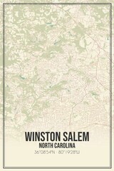 Retro US city map of Winston Salem, North Carolina. Vintage street map.
