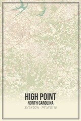 Retro US city map of High Point, North Carolina. Vintage street map.