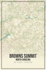 Retro US city map of Browns Summit, North Carolina. Vintage street map.