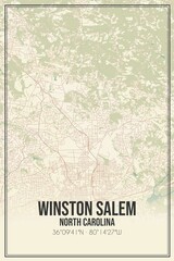 Retro US city map of Winston Salem, North Carolina. Vintage street map.