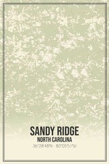 Retro US city map of Sandy Ridge, North Carolina. Vintage street map.
