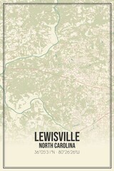 Retro US city map of Lewisville, North Carolina. Vintage street map.