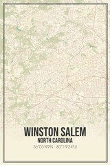 Retro US city map of Winston Salem, North Carolina. Vintage street map.