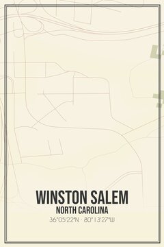 Retro US city map of Winston Salem, North Carolina. Vintage street map.