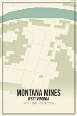 Retro US city map of Montana Mines, West Virginia. Vintage street map.