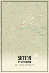 Retro US city map of Sutton, West Virginia. Vintage street map.