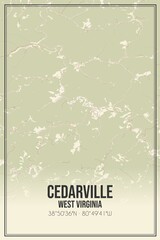 Retro US city map of Cedarville, West Virginia. Vintage street map.