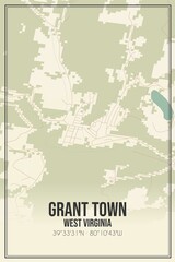 Retro US city map of Grant Town, West Virginia. Vintage street map.