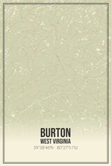 Retro US city map of Burton, West Virginia. Vintage street map.