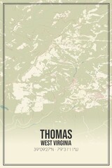 Retro US city map of Thomas, West Virginia. Vintage street map.