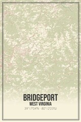 Retro US city map of Bridgeport, West Virginia. Vintage street map.