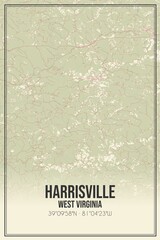 Retro US city map of Harrisville, West Virginia. Vintage street map.