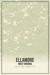 Retro US city map of Ellamore, West Virginia. Vintage street map.