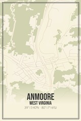 Retro US city map of Anmoore, West Virginia. Vintage street map.