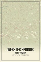 Retro US city map of Webster Springs, West Virginia. Vintage street map.