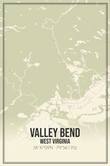 Retro US city map of Valley Bend, West Virginia. Vintage street map.