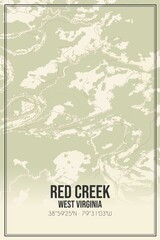 Retro US city map of Red Creek, West Virginia. Vintage street map.