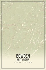 Retro US city map of Bowden, West Virginia. Vintage street map.