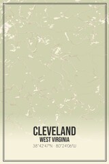 Retro US city map of Cleveland, West Virginia. Vintage street map.