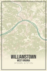 Retro US city map of Williamstown, West Virginia. Vintage street map.