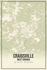 Retro US city map of Craigsville, West Virginia. Vintage street map.