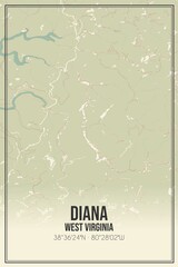 Retro US city map of Diana, West Virginia. Vintage street map.