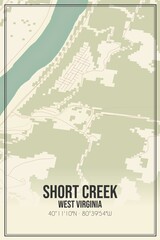 Retro US city map of Short Creek, West Virginia. Vintage street map.
