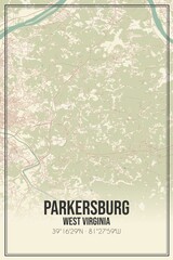 Retro US city map of Parkersburg, West Virginia. Vintage street map.