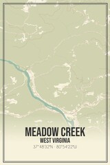 Retro US city map of Meadow Creek, West Virginia. Vintage street map.