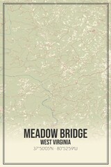 Retro US city map of Meadow Bridge, West Virginia. Vintage street map.