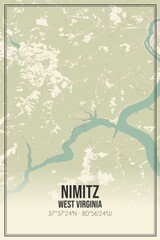 Retro US city map of Nimitz, West Virginia. Vintage street map.