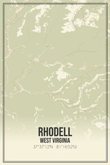 Retro US city map of Rhodell, West Virginia. Vintage street map.