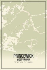 Retro US city map of Princewick, West Virginia. Vintage street map.
