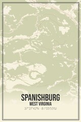 Retro US city map of Spanishburg, West Virginia. Vintage street map.
