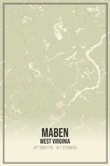 Retro US city map of Maben, West Virginia. Vintage street map.