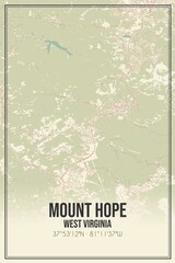 Retro US city map of Mount Hope, West Virginia. Vintage street map.
