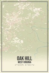 Retro US city map of Oak Hill, West Virginia. Vintage street map.