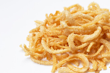 Crispy pork rinds or pork snack.
