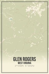 Retro US city map of Glen Rogers, West Virginia. Vintage street map.