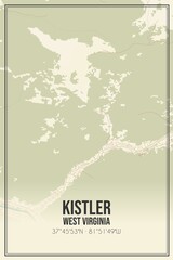 Retro US city map of Kistler, West Virginia. Vintage street map.