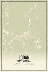 Retro US city map of Logan, West Virginia. Vintage street map. - obrazy, fototapety, plakaty