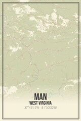 Retro US city map of Man, West Virginia. Vintage street map.