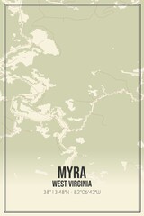 Retro US city map of Myra, West Virginia. Vintage street map.