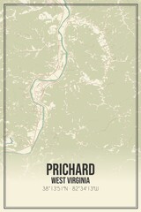 Retro US city map of Prichard, West Virginia. Vintage street map.