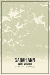Retro US city map of Sarah Ann, West Virginia. Vintage street map.
